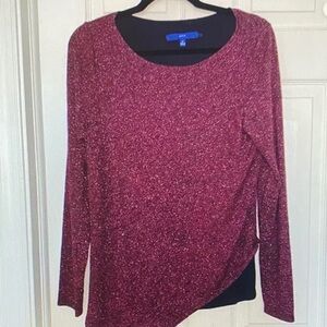 Apt. 9 Metallic Burgundy Long Sleeve Scoop Neck Top